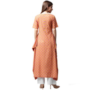 Yellow printed half sleeve cotton A-line kurta