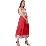 Red printed 3/4th sleeve cotton kurta