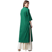 Green printed 3/4th sleeve cotton kurta