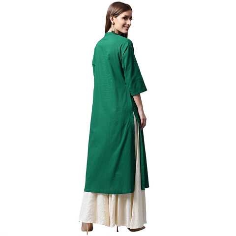 Green printed 3/4th sleeve cotton kurta