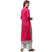 Pink printed 3/4th sleeve cotton kurta