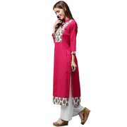 Pink printed 3/4th sleeve cotton kurta