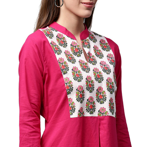 Pink printed 3/4th sleeve cotton kurta