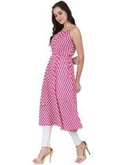 Pink printed sleeveless cotton Anarkali kurta