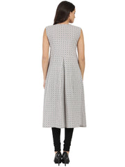 Grey printed sleeveless cotton Anarkali kurta