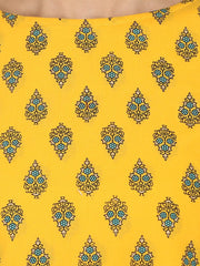 Yellow printed 3/4th sleeve cotton double layer A-line kurta