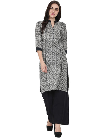 Grey printed 3/4th sleeve cotton kurta