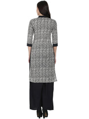 Grey printed 3/4th sleeve cotton kurta