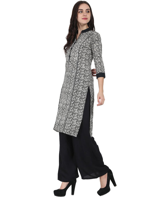 Grey printed 3/4th sleeve cotton kurta