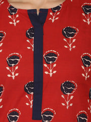 Red printed 3/4th flared sleeve cotton kurta