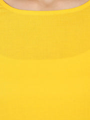 Yellow printed 3/4th sleeve cotton A-line kurta