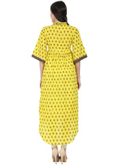 Yellow printed half sleeve cotton Anarkali kurta