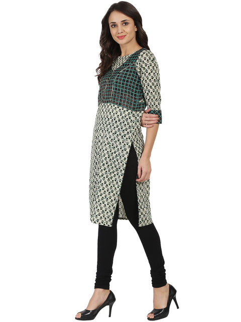 Green printed 3/4th sleeve cotton kurta