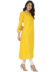 Yellow tie dye 3/4th sleeve cotton A-line kurta