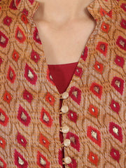 Red printed 3/4th sleeve Chandri double layer kurta