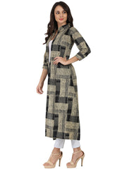 Beige & Black printed 3/4th sleeve cotton cape kurta with front open
