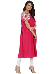 Pink Half sleeve cotton Anarkali kurta