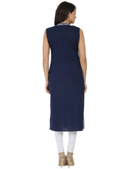 Blue printed sleeveless georgette Angrakha Style kurta
