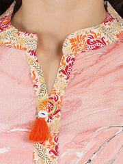 Peach marval printed 3/4th sleeve cotton kurta