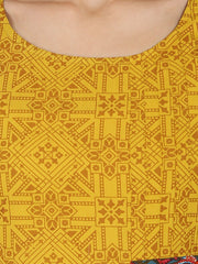 Yellow printed half sleeve Rayon A-line kurta