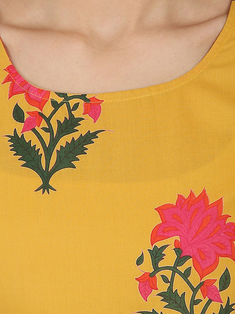 Mustard & Pink printed 3/4th sleeve cotton Double layer kurta