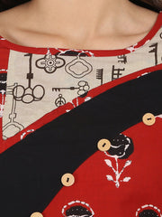 Black & red printed Half sleeve cotton A-line Kurta