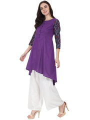 Purple 3/4th sleeve cotton A-line kurta