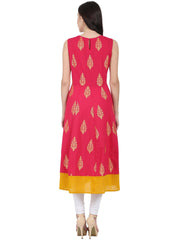 Red printed sleeveless cotton Anarkali kurta