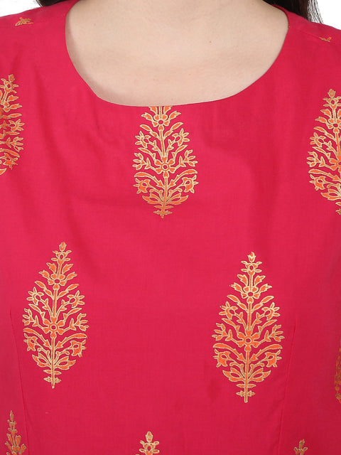 Red printed sleeveless cotton Anarkali kurta