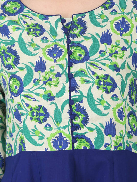 Blue & Green printed 3/4th sleeve Rayon Anarkali kurta