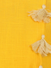 Yellow 3/4th sleeve cotton slub A-line kurta
