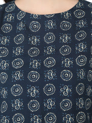 Blue printed short sleeve cotton kurta