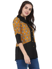 Yellow & Black 3/4th sleeve cotton tunic