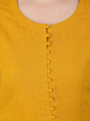 Mustard half sleeve cotton slub assymetric kurta