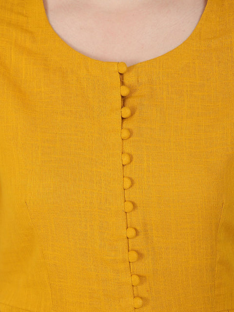 Mustard half sleeve cotton slub assymetric kurta