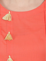 Peach 3/4th sleeve cotton A-line kurta