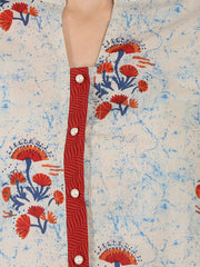White & red printed half sleeve cotton double layer kurta