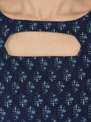 Blue printed 3/4th sleeve cotton Double layer Anarkali kurta
