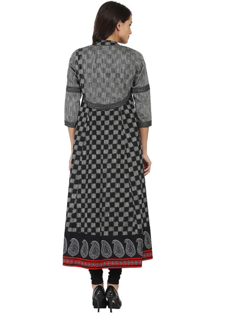 Black printed sleeveless south Cotton Anarkali  kurta with 3/4th sleeve jacket