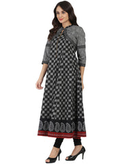 Black printed sleeveless south Cotton Anarkali  kurta with 3/4th sleeve jacket