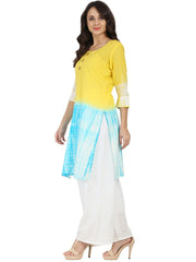 Yellow & Blue tye dye 3/4th sleeve cotton kurta