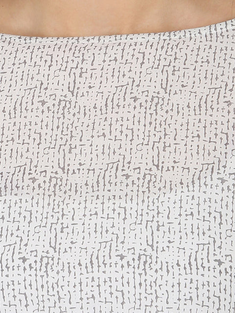 White & Blue printed 3/4th sleeve cotton A-line kurta