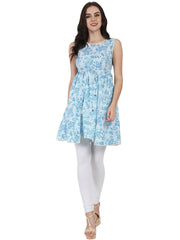 Blue printed sleeveless cotton Tunic