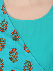 Blue printed 3/4th sleeve cotton Angrakha style kurta
