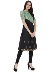 Black & Green half sleeve cotton block printed kurta