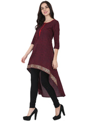 Maroon & Blue 3/4th sleeve block printed low high kurta