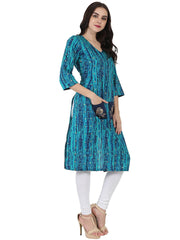 Blue printed 3/4th sleeve cotton Kurta with double pocket