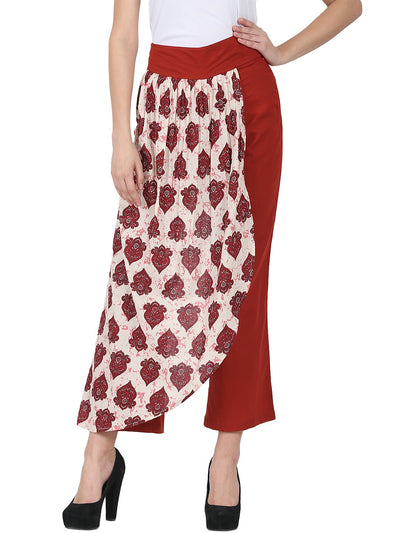 Maroon printed cotton Ankle length palazzo