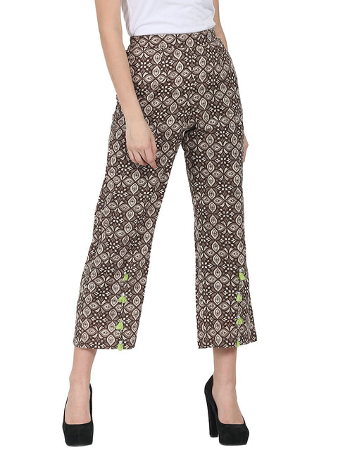 Brown printed ankle length cotton palazzo