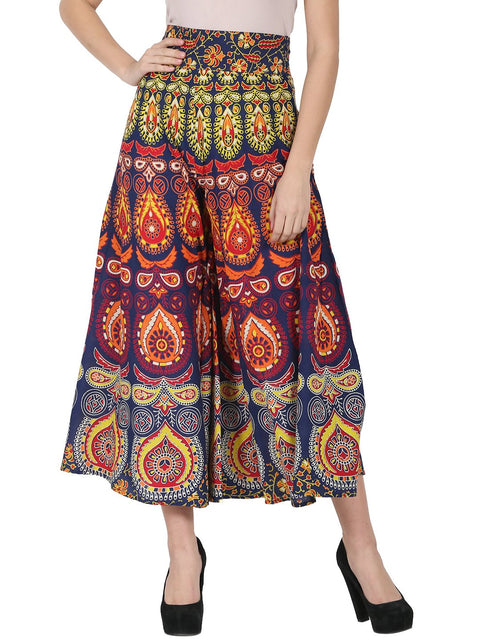 Multi printed ankle length cotton flared skirt
